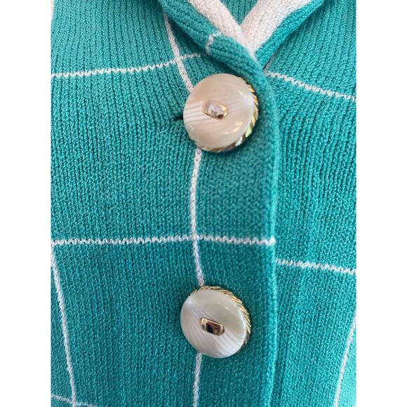 Vintage Jss women’s knit ware suit blazer & tank petite S green / white striped - Picture 5 of 16